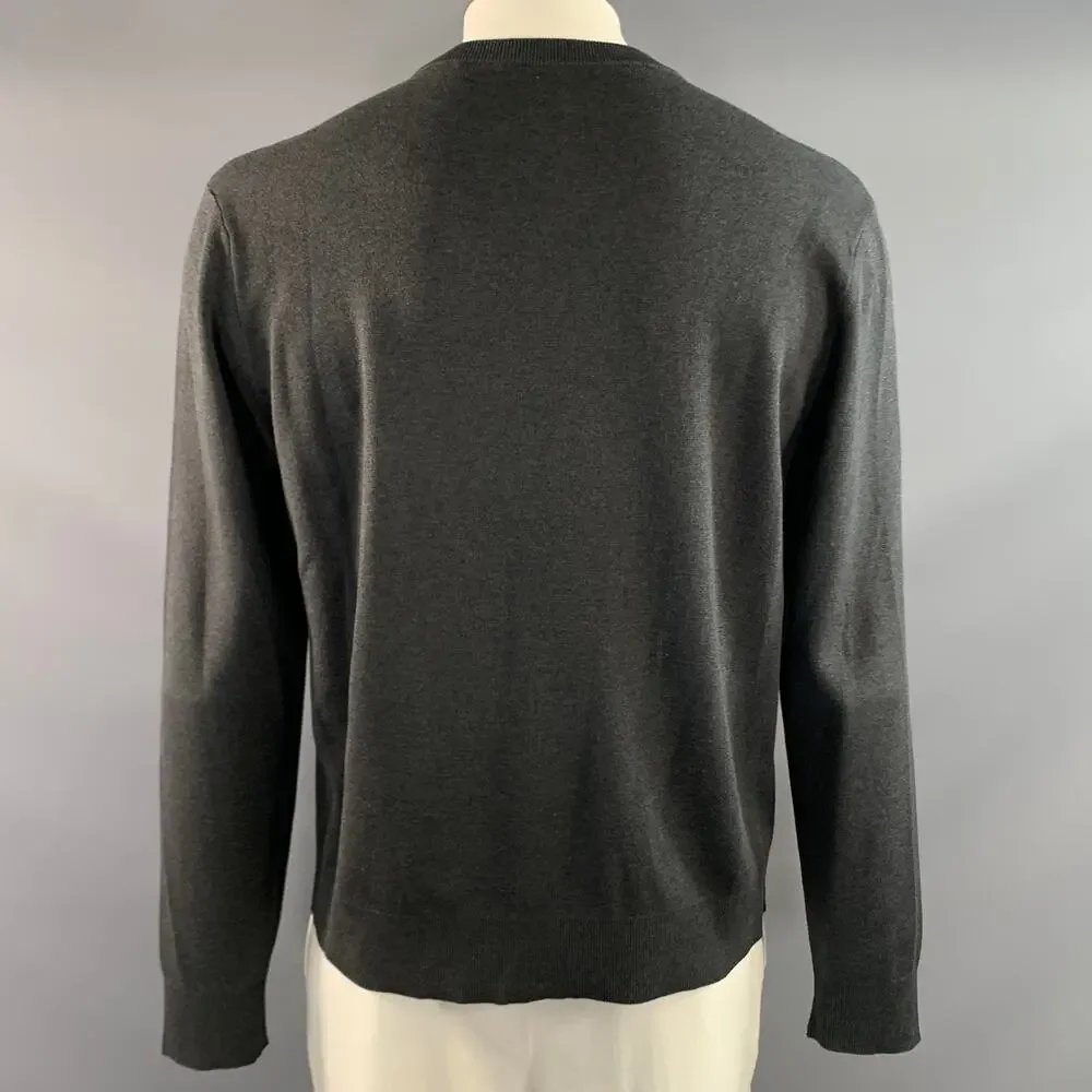 GUCCI Size XL Grey Dark Grey Knitted Silk Cotton Crew Neck Pullover